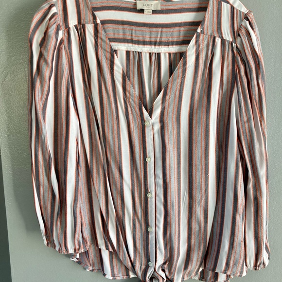 LOFT Outlet striped button down tie front top. - Picture 5 of 8